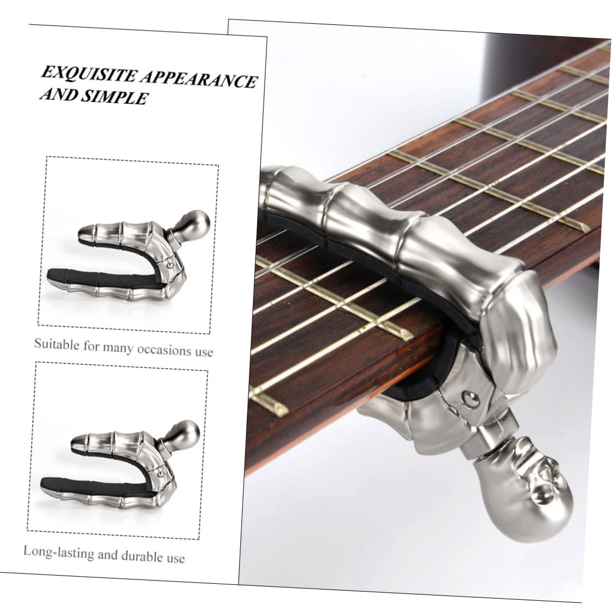 YARNOW 2 Piezas Capo de Guitarra Acústica de Calavera Clip para Ukelele y Clásica Resistente y Elegante Protección Antigolpes Color Plateado