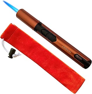 Torch Lighters Butane, Refillable Lighters with Fuel Level Window Butane Jet Flame Multipurpose Cool Lighters for Candles Fireplace Kitchen BBQ Camping Brown(Gas not Included)