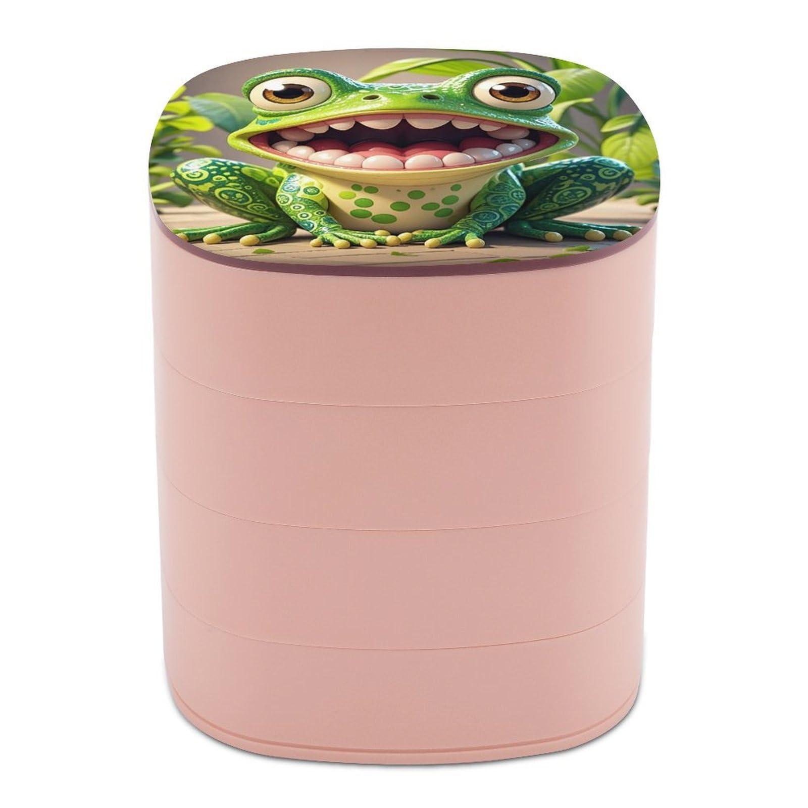 LZQPOEAS Frog with Mouth Open Cartoon Jewelry Box with Mirror 4-Layer Rotating Travel Jewelry Case Small Jewelry Organizer Portable Jewelry Storage Box Rings Stud Necklaces Earring Holder for Women