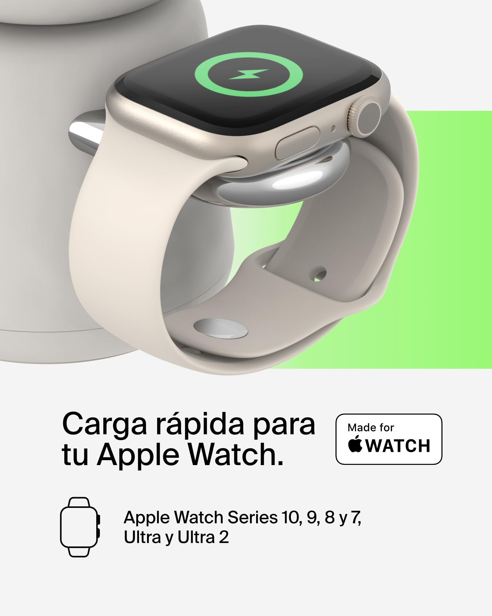Belkin BoostCharge Pro Cargador Inalámbrico 2 en 1 con Qi2 de 15 W, Estación de Carga con MagSafe para iPhone Series 17, iPhone Air, 16, Apple Watch, AirPods y Otros, Fuente de alimentación - Beis