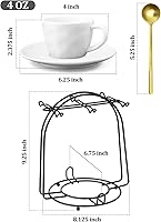 Vista 2 de Yedio 4 oz Espresso Cups with Saucers and Metal Stand, Spoons, Porcelain Stackable Coffee Cups, Demitasse Cups, Perfect for Single or Double Soporte