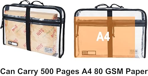 Vista 4 de Rough Enough Clear Document Bag Plastic File Folder Pouch Organizer Art Portfolio Case Small for A4 Paper Notebook School Supplies Important Document