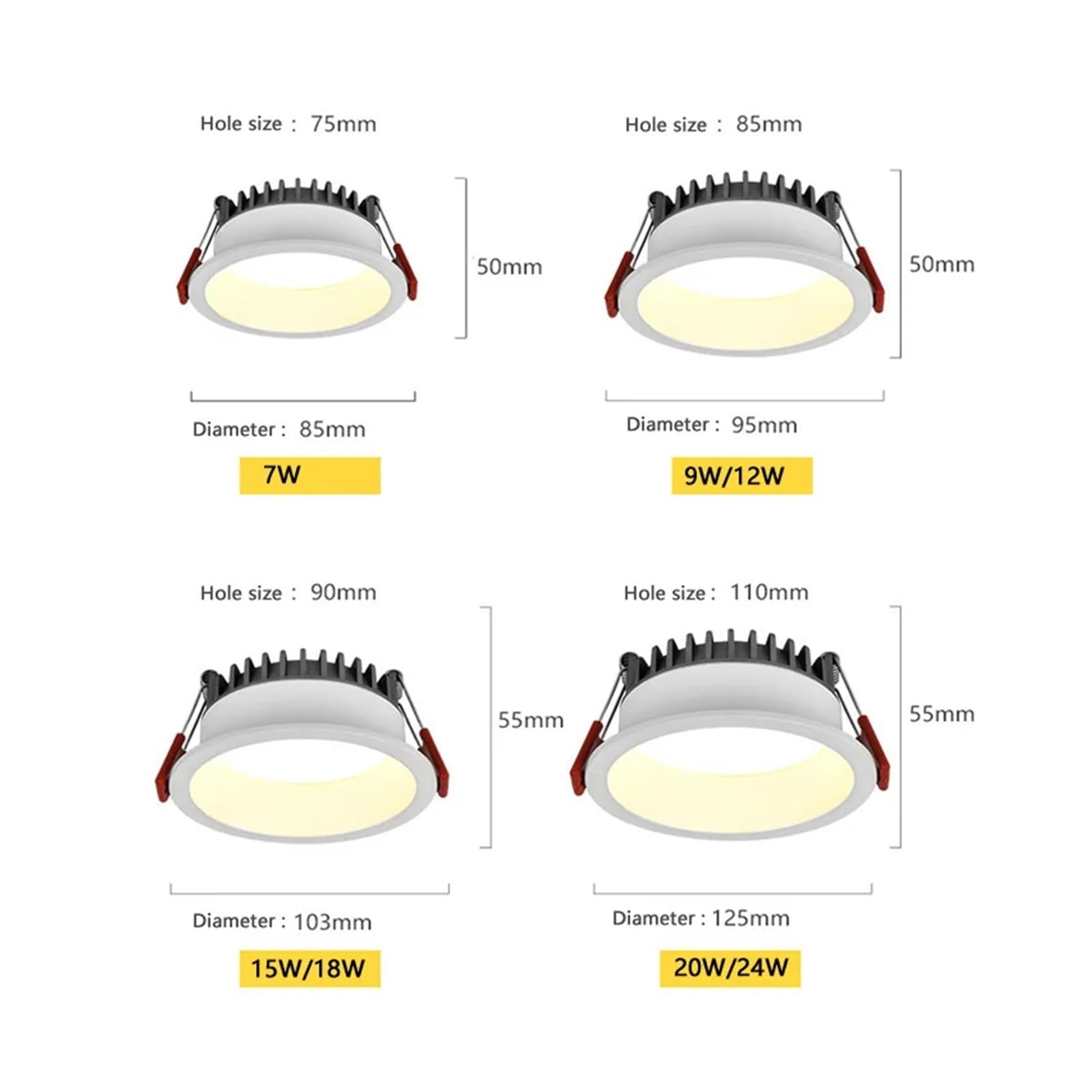 Downlight antideslumbrante empotrado regulable, 7w, 9w, 12w, 15w, foco Led de 220V/110V, Panel de luz redondo for techo(White,Cold white 6000k)
