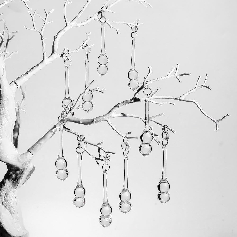 20 Glas-Regentropfen-Ornamente für Weihnachtsbaum und Party-Dekorationen, mit transparenter Tropfenform und hängenden Schnüren (20 x 100 mm)
