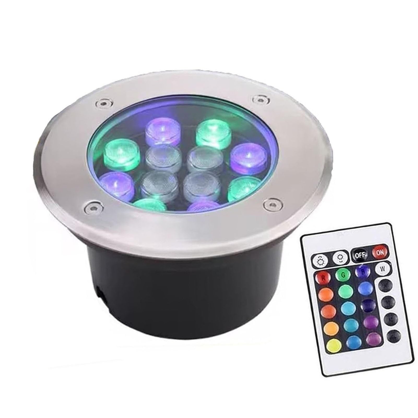 Podłogowa lampa krajobrazowa LED, zatapialne oświetlenie fontannowe 12/24 V, wodoodporny reflektor basenowy IP68, z pilotem, do basenu, podjazdu, tarasu, podwórza (24 V, 15 W)
