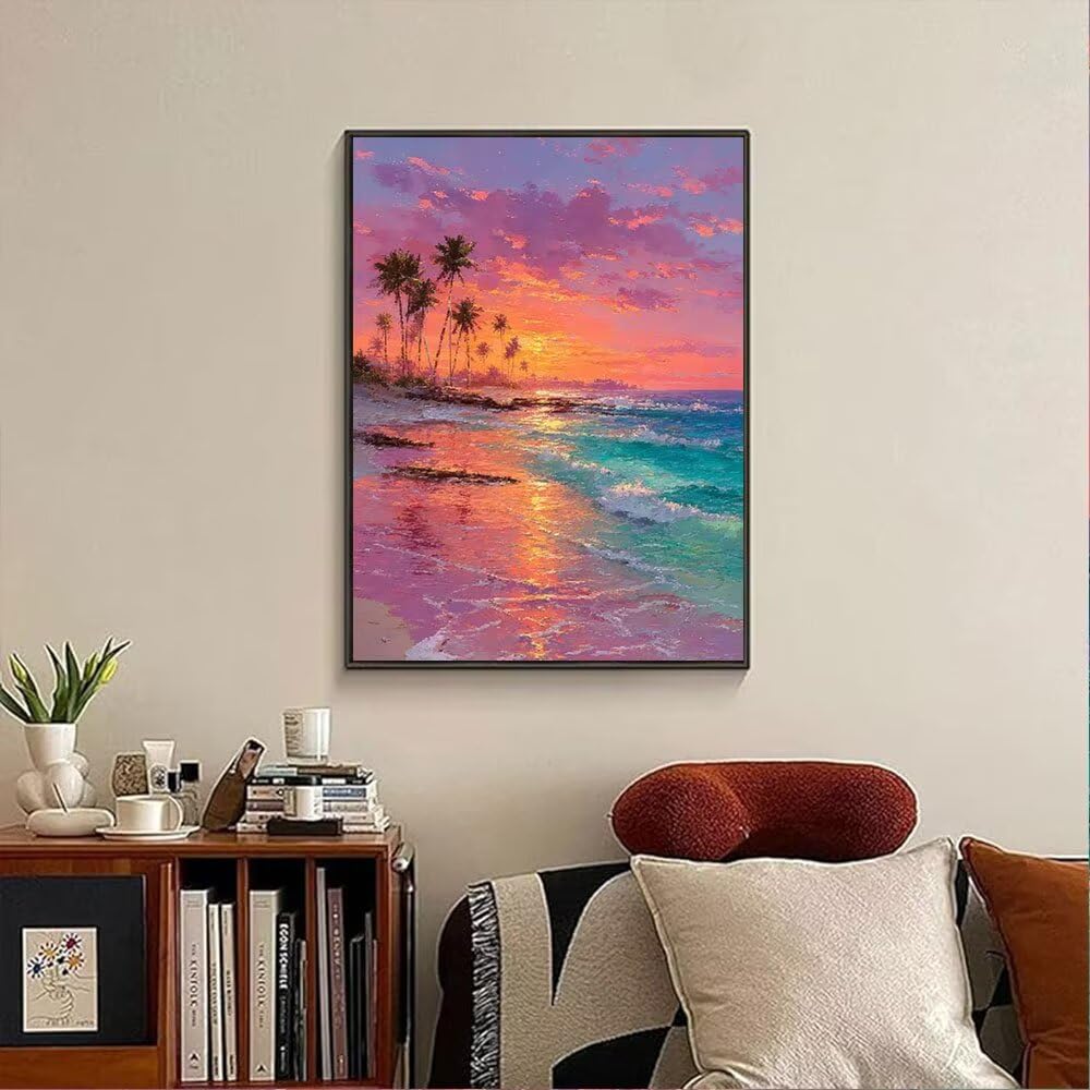 Krajobraz Plaża Zachód Słońca Diament Malarstwo Dorosłych Zestawów, 5D Wiertło Okrągłe Diamenty Malarstwo Dzieci Malarstwo, Diamant Art Haft Cross Stitch Obrazy, Mozaika Sztuka Do Dekoracji Ściany