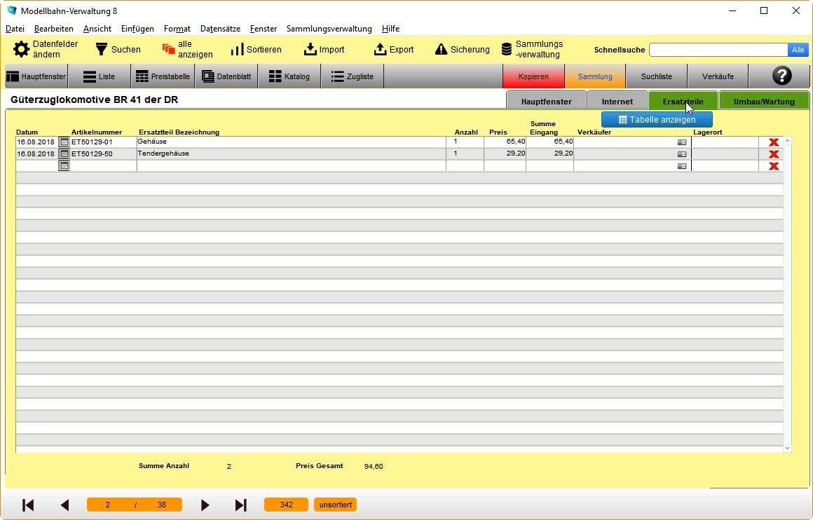 GS Modellbahn-Verwaltung 8 - Software zur Verwaltung von Modellbahnsammlungen - Datenbank Programm für Modellbahnen
