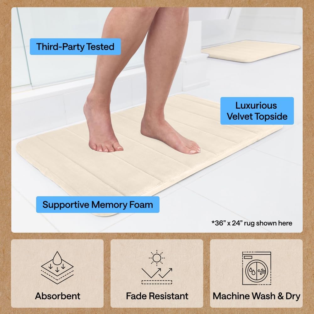 GORILLA GRIP Absorbent Memory Foam Bath and Shower Mat, 30x20 Cream image 5