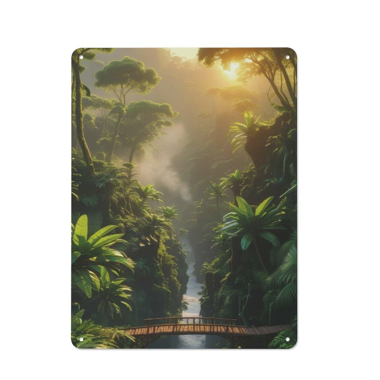 Junmoney Style-23 Industrial Metal Sign With Lush Jungle River Crossing Design 40X30cm, Modern Retro Loft Wall Plaque For Workspace, Cafe, Hallway Or Garage