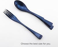 Vista 5 de JASHII Juego de cubiertos de plata de acero inoxidable 18/10 de lujo, 20 piezas, color azul mate, repuesto negro, utensilios seguros