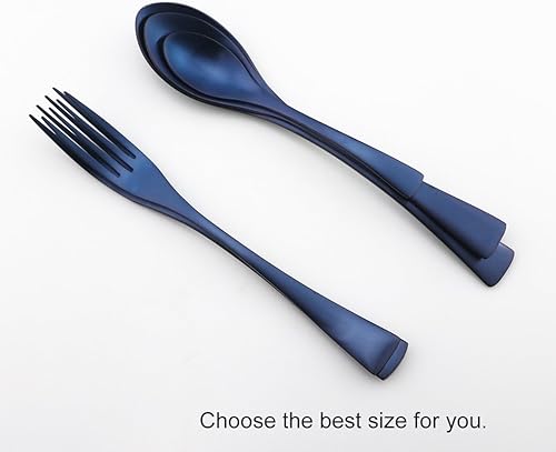 Miniatura 5 de JASHII Juego de cubiertos de plata de acero inoxidable 1810 de lujo, 20 piezas, color azul mate, repuesto negro, utensilios seguros para