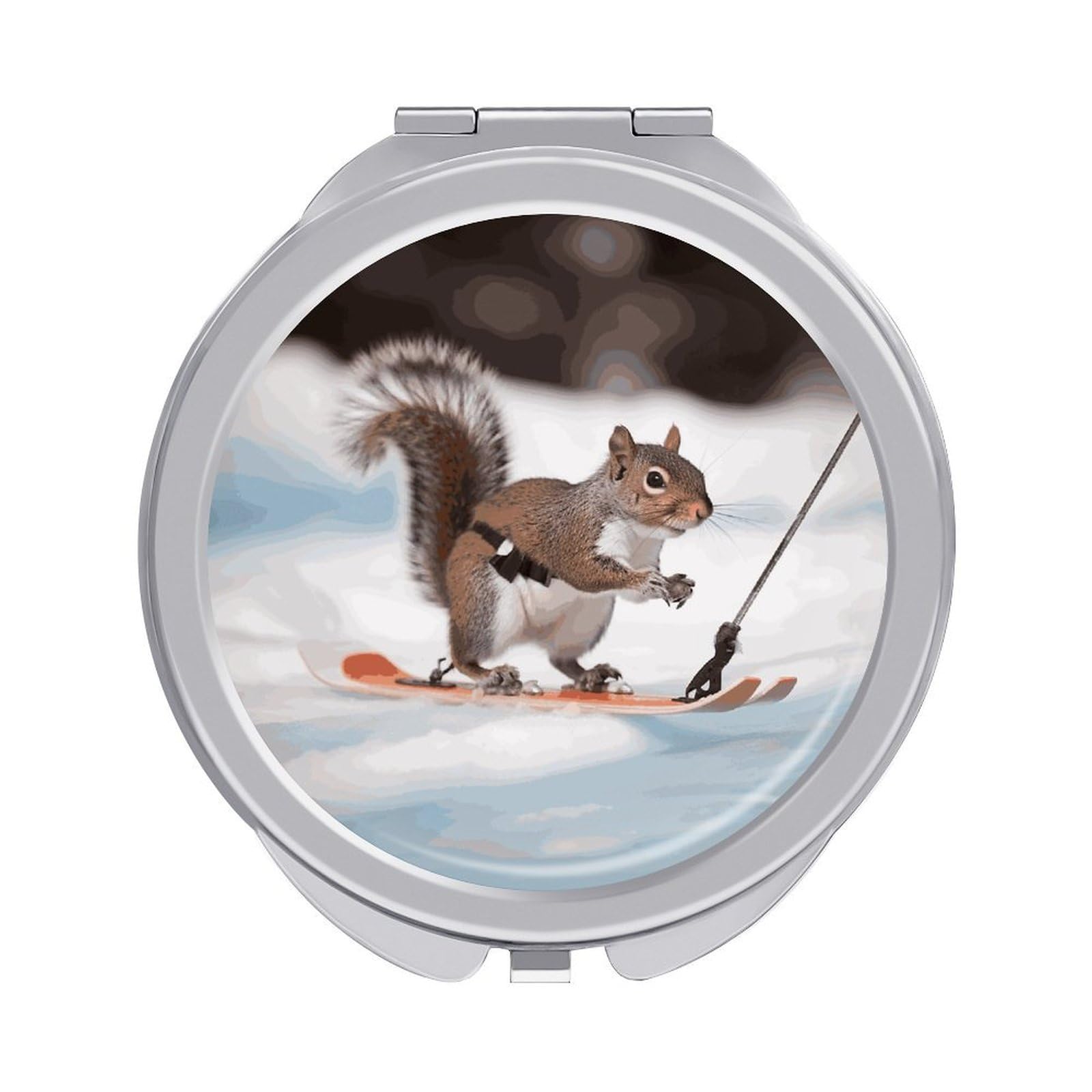 FekiLoot Skiing Squirrel Travel Makeup Mirror 2 X /1 X Magnifying Slim Pocket Mirrors Compact for Purse Travel Makeup Mirrors for Pocket, Handbag, Purse Women Gift
