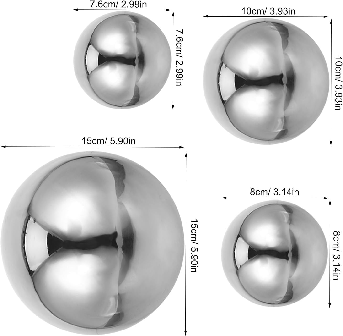 6pcs Stainless Steel Garden Gazing Ball with Mirror-Like Polished Surface, Outdoor Reflective Sphere for Yard Decoration, Sturdy Silver Sphere that Repels Dirt and Requires Minimal
