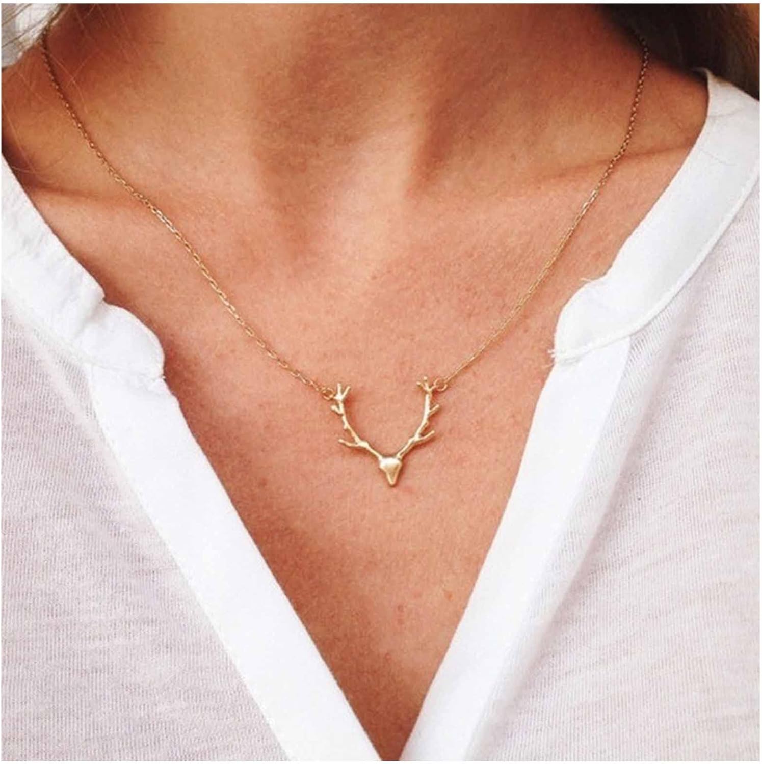 Boho Deer Antler Choker Necklace Elk Head Pendant Necklace Bohemia Antler Deer Choker Cute Animal Necklace Chain for Women - Image 2