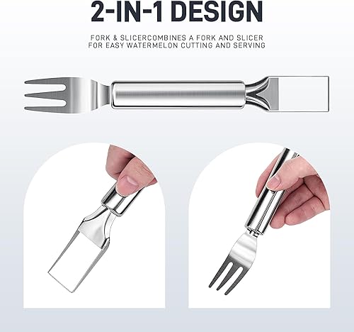 Miniatura 3 de KMOSENIA Watermelon Fork Slicer Cutter, 2-In-1 Stainless Steel Fruit Cutter Tool, Kitchen Gadgets 2024, Household Essentials, Home Finds, Watermelon