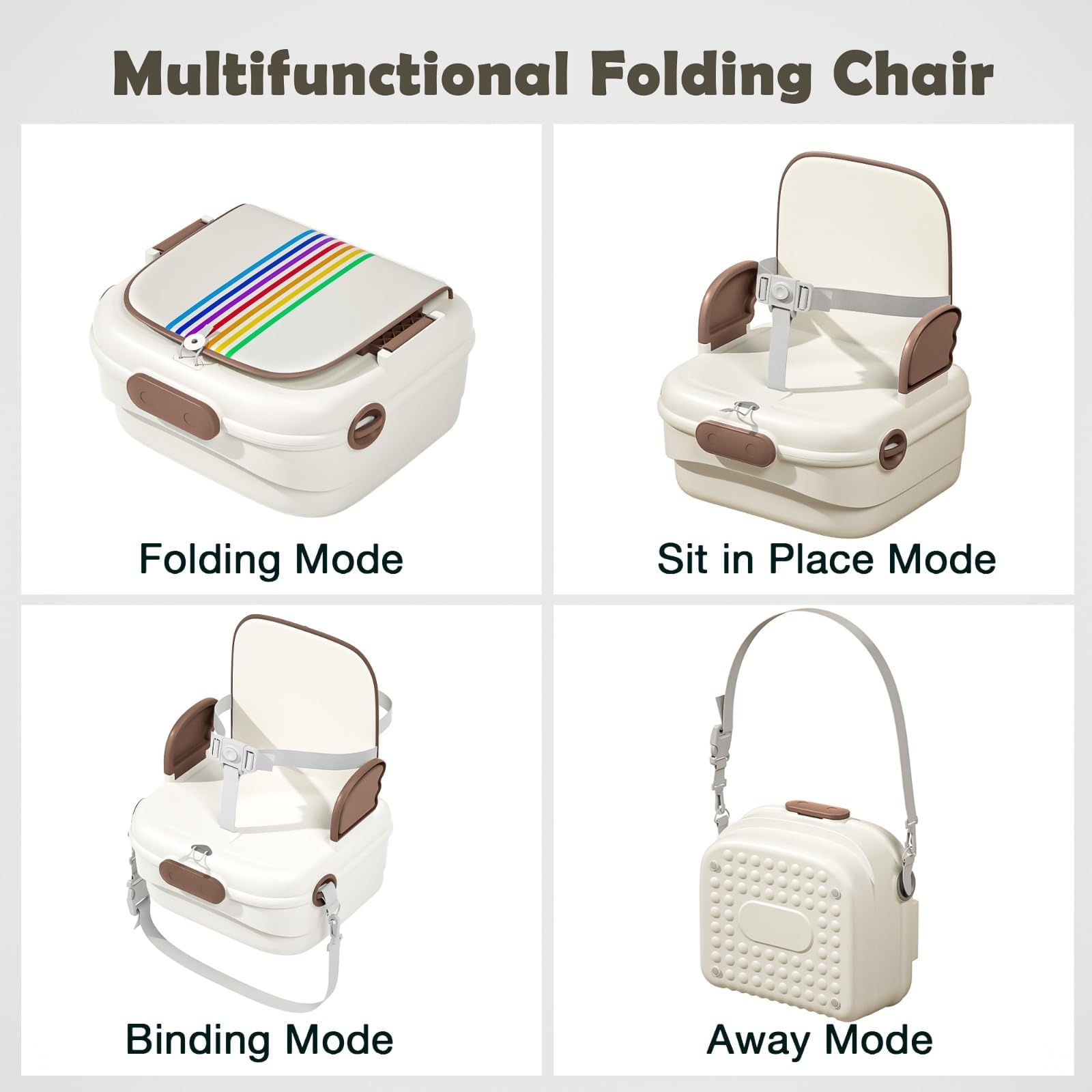 Baybee Booster Chair for Kids | Travel-Friendly Baby Sitting Chairs with Safety Straps, Foldable Design, Storage Space & Anti-Slip Base | Ideal for Dining & Camping (Brown) 1