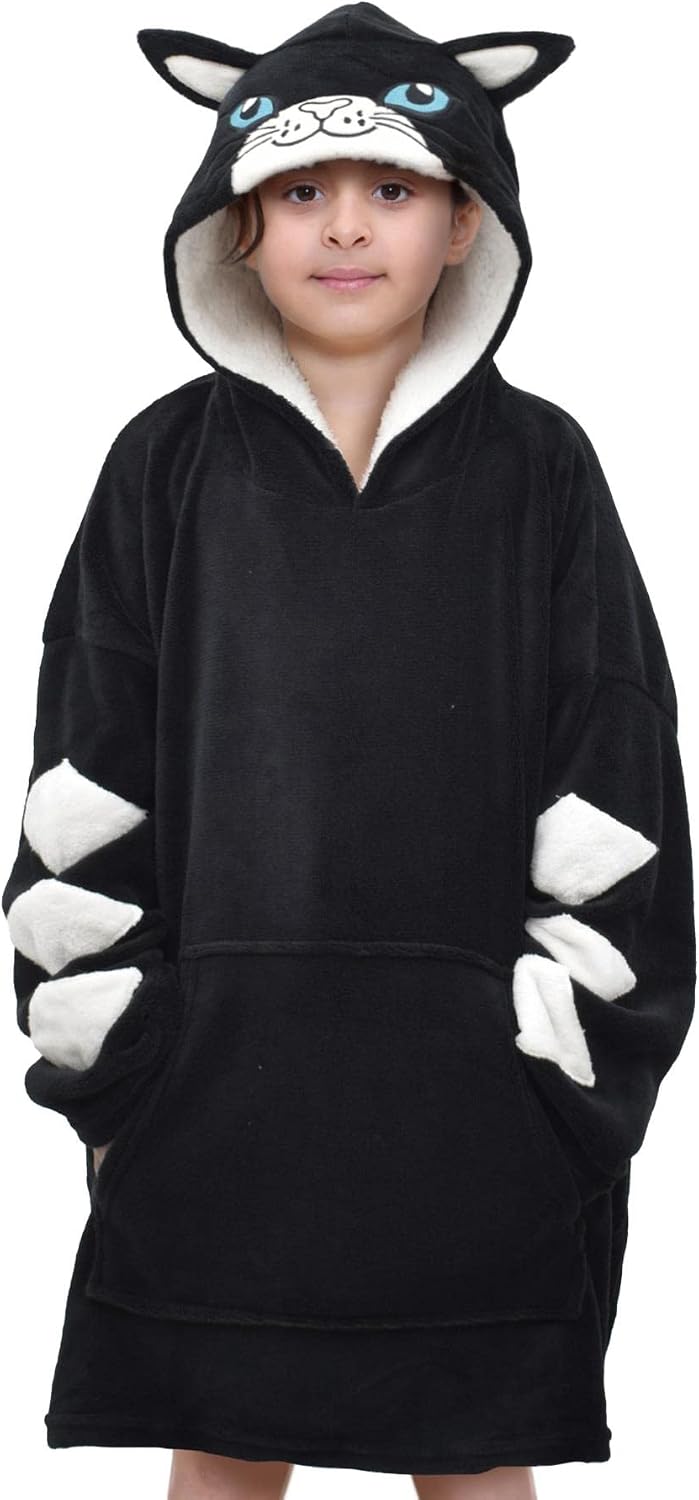 A2Z 4 Kids Girls Boys Oversized Hoodie Animal Snuggle World Book Day Blanket Super Soft Warm Fleece Kangaroo Pocket Blankets