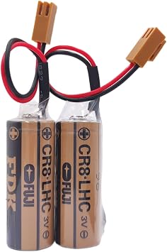 Pack of 2 CR8-LHC 17450 3V Battery for Fuji FDK CR8.LHC Fanuc A98L-0031-0012 A02B-0200-K102 Backup Battery with Brown Plug