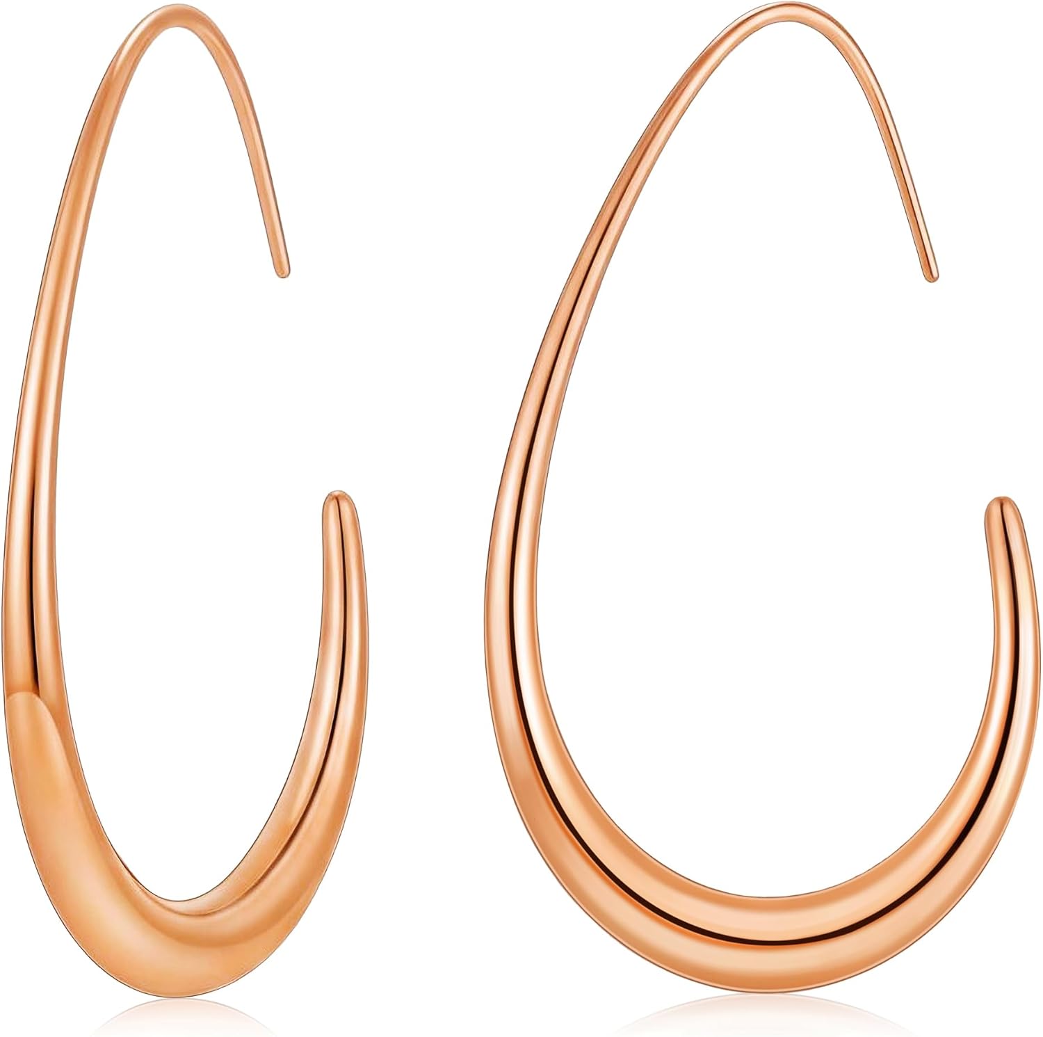 sovesi 14K Gold Plated Teardrop Hoop Earrings for Women, Lightweight Stainless Steel Oval Pull Through Gold Hoop Earrings for Women