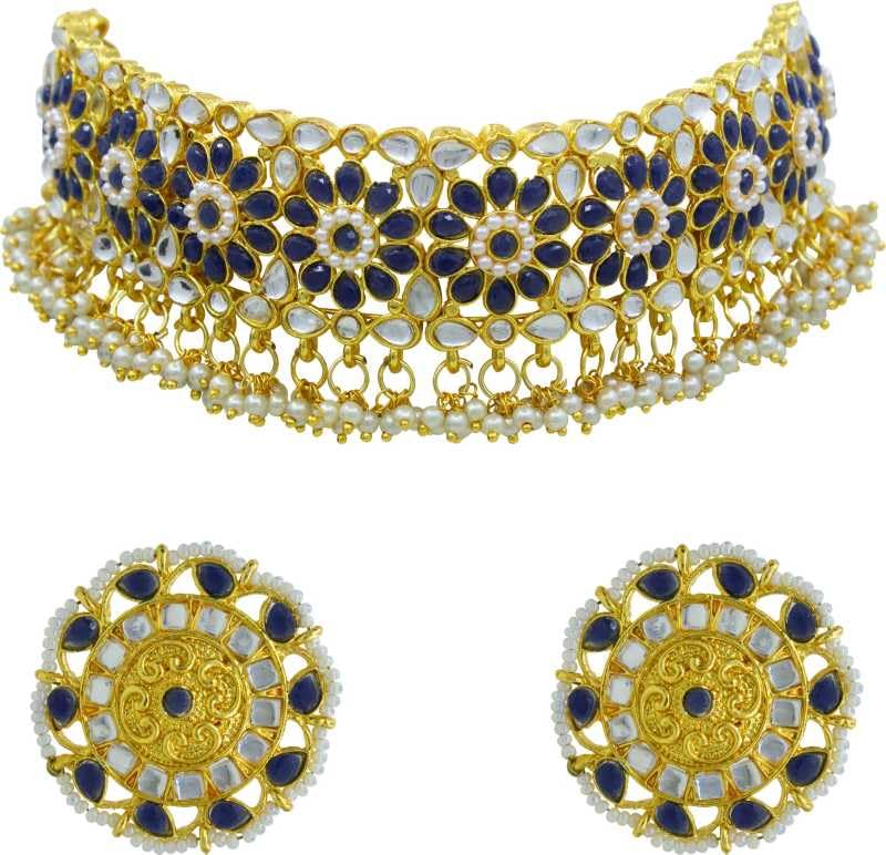 SAIYONI Gold Plated Floral Traditional Design Kundan Stone & Pearl Work Choker Necklace With Earring Jewellery Set For Womens (B08Q4BGNRC) Amazon Price History, Amazon Price Tracker