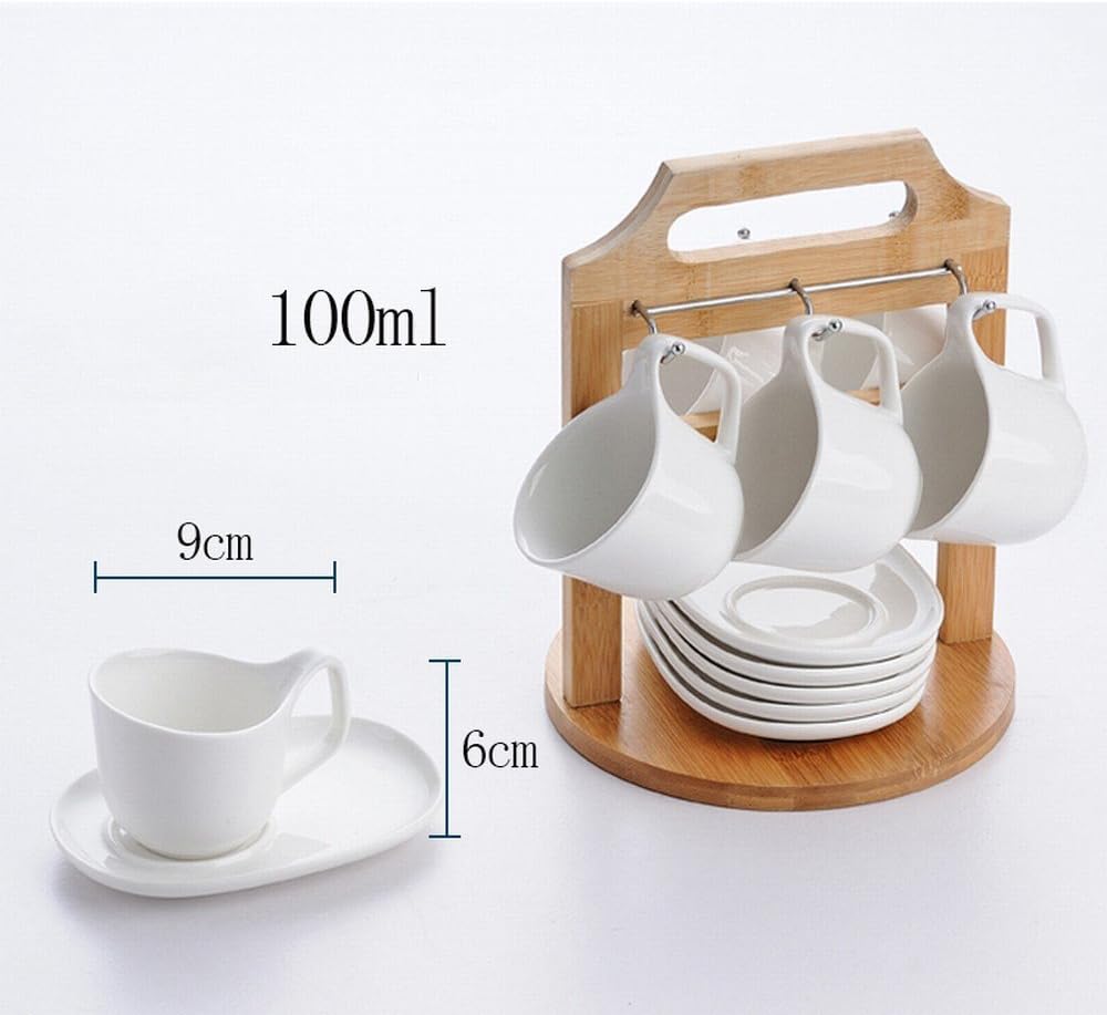 European Ceramic Coffee Cup Set 6 Cup Korean Simple Home White Porcelain Cup Holder Coaster Afternoon Tea Cup Saucer,A