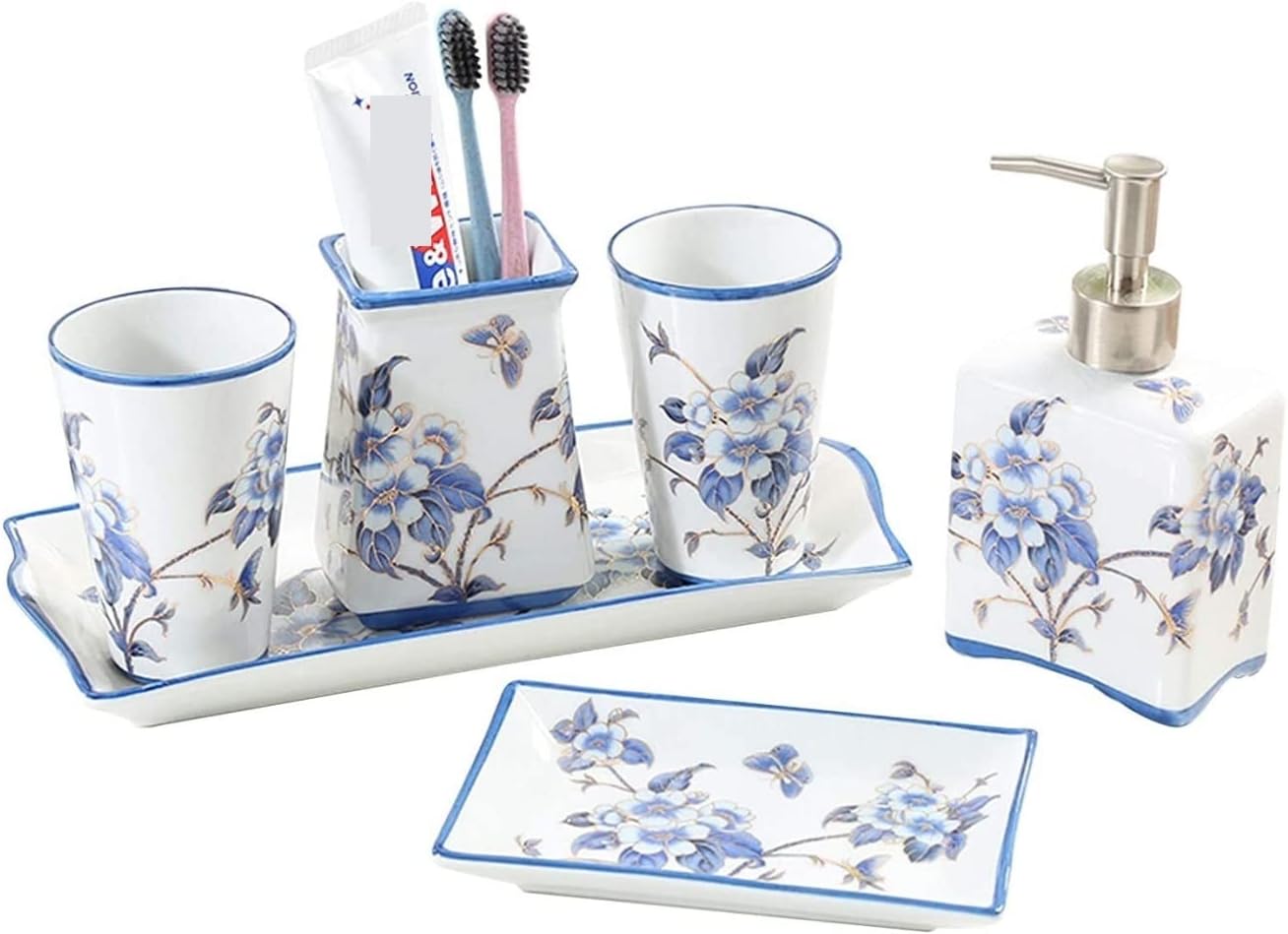 JGATW Soap Dispenser Set Chinese Traditional Flowers