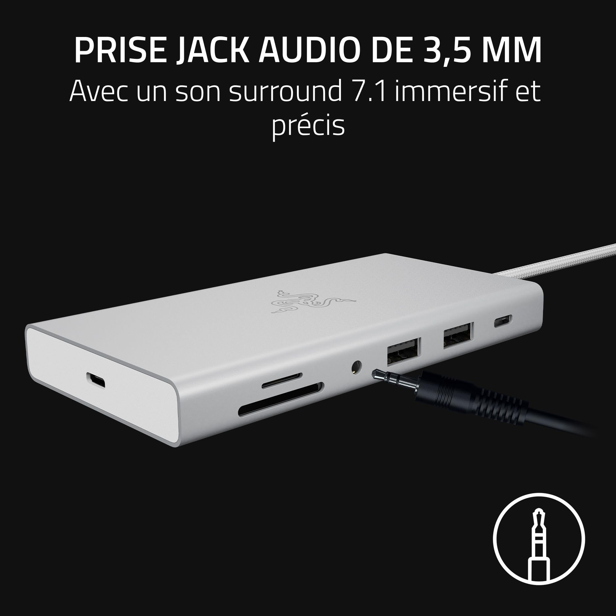 Razer Station d'accueil USB-C - 11 Ports avec HDMI, Gigabit Ethernet, Port Audio 3,5 mm, USB-A et -C, Compatible avec Windows et Mac (Sortie d'écran avec 4K, Son Surround 7.1) Mercury