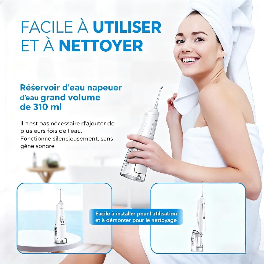Oryzom Hydropulseur Sans fil Pour un Soin Dentaire & Buccal optimal - Jet Dentaire pour Gencives 5 Modes & 4 Embouts, Réservoir de 300 ml, Étanchéité IPX7, Prenez soin de votre Bouche (Noir)