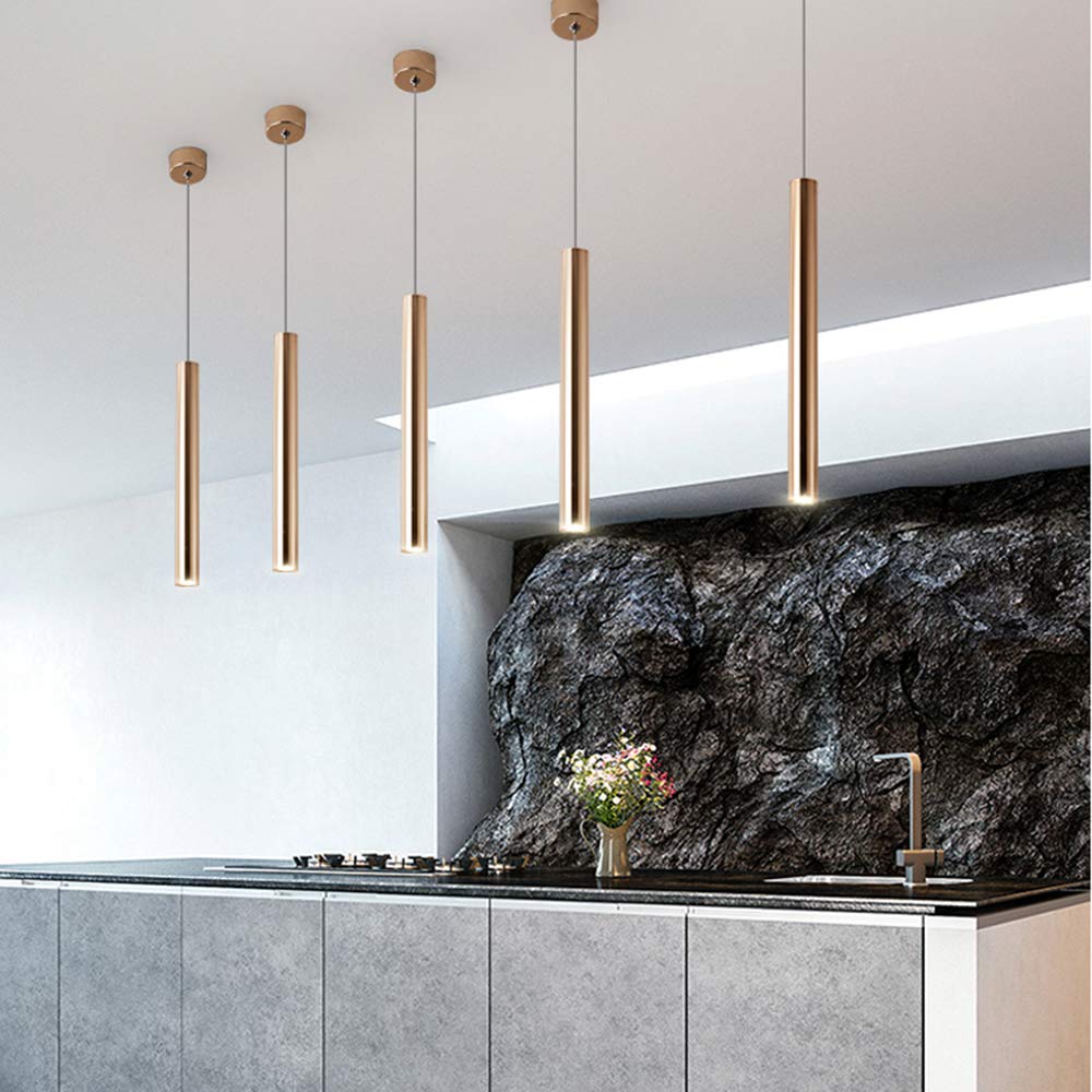 Lampada a sospensione moderna a LED creativa Bancone bar dorato Faretto cilindrico Lampada da soffitto a sospensione a tubo lungo Lampadario regolabile in altezza per illuminazione-Neutral Light-4000k