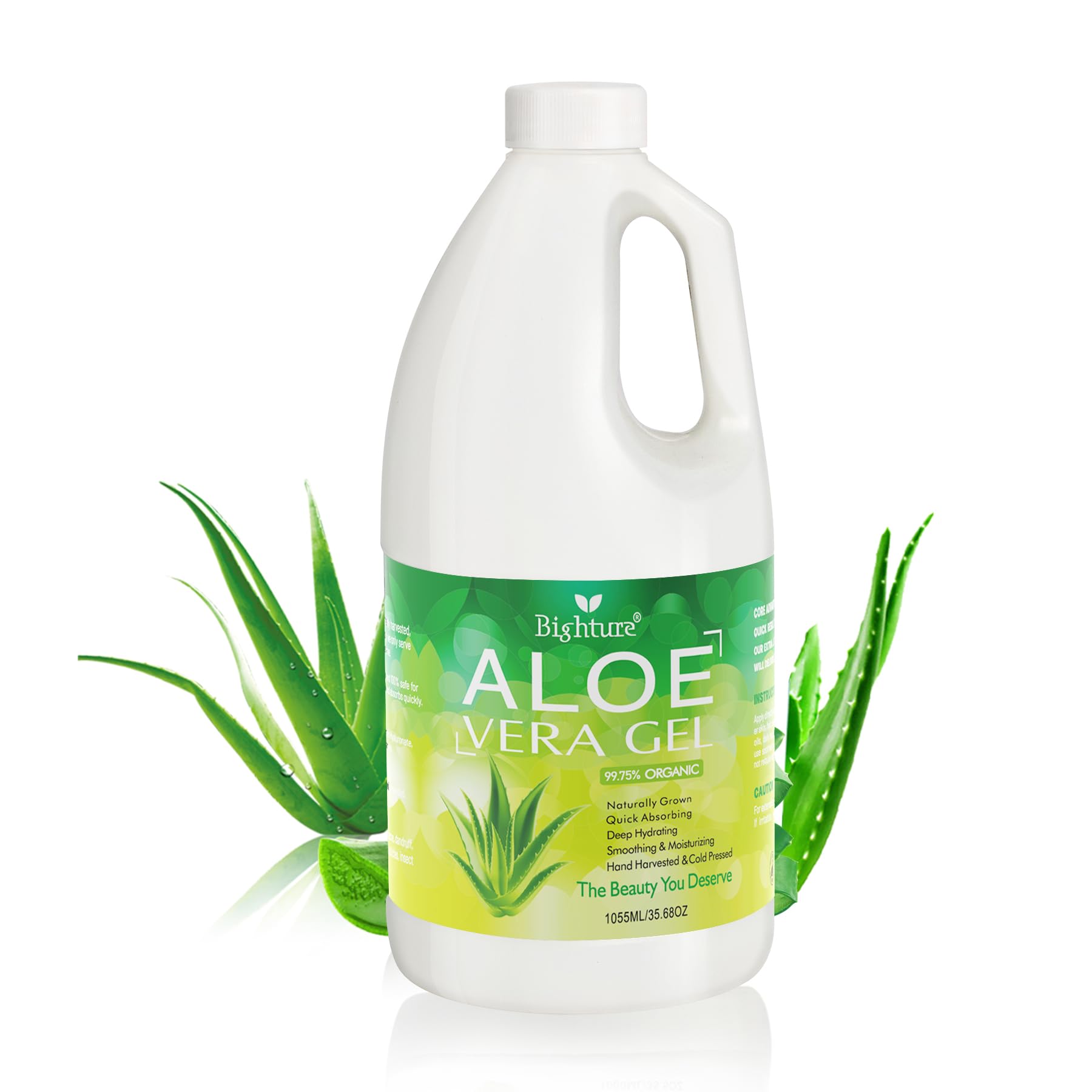 BIGHTURE Aloe Vera Gel, 100% Aloe Vera Extracted from Freshly Cut Pure Aloe Leaves, Pure Aloe Vera Gel for Skin Care like Deeply Soothing, Firming,