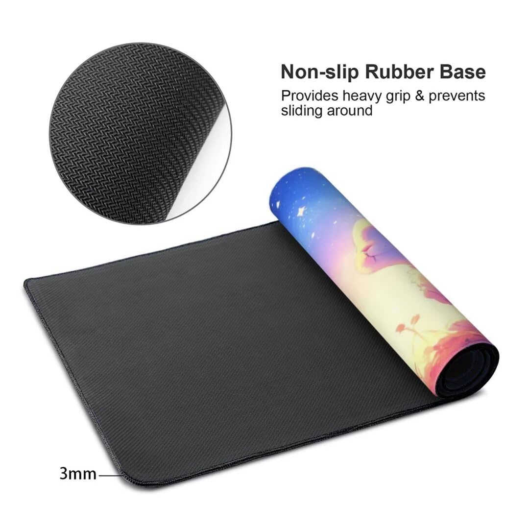 Alfombrilla de ratón 1400x600x3 MM, Alfombrilla Ratón XXL Extendida de Gran Tamaño con Bordes Cosidos, Base de Goma Antideslizante Almohadilla para Teclado, Conejo Estrellado S-11843