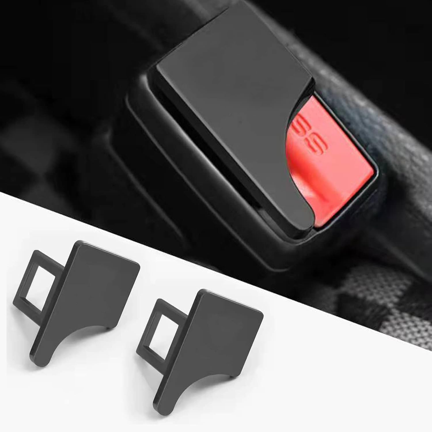 2 Pack Car Safety Belt Buckle Clip Universal Auto Hidden Seatbelt Buckles Metal Insert Card Alert Silencer Car Accessories Interior(Black)