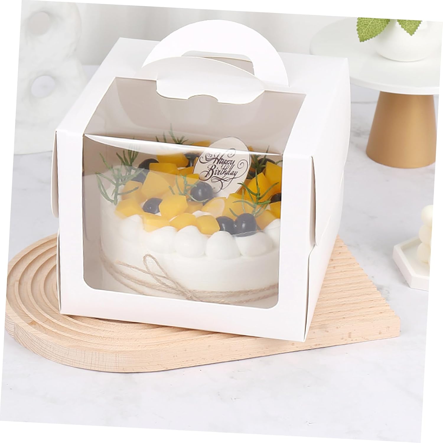 4pcs Decorative Cake Boxes Large Size Cake Carrier Lid Handheld Storage Portable Containers Birthday Holder for Display