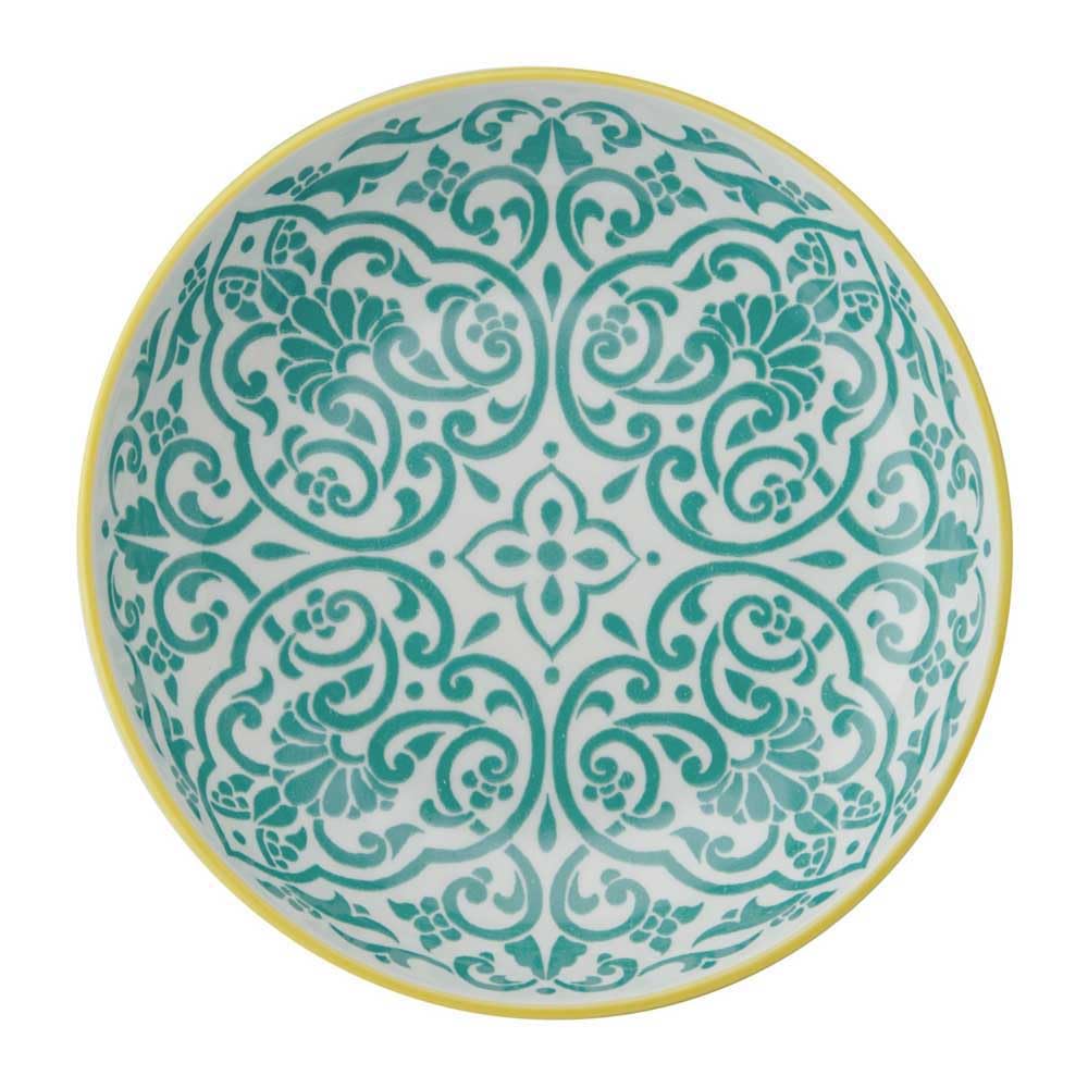 Geometrische Steingut-Schüssel in Gelb und Blau von Mikasa