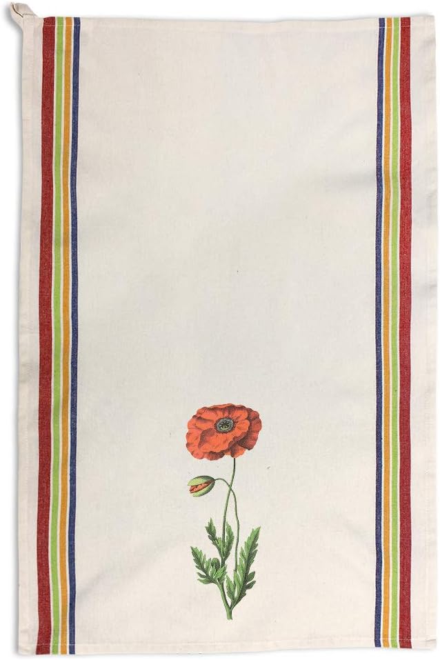 Custom Decor Kitchen Towels Red Poppy Vintage Look Botanical & Flowers Botanical & Flowers Abstract Botanical Cleaning Supplies Dish Towels Multi Stripe Design Only