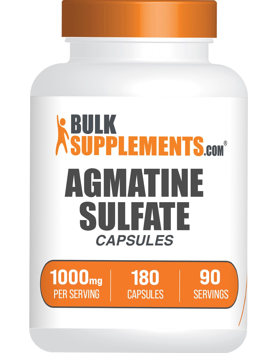 BulkSupplements.com Agmatine Sulfate Capsules - Nitric Oxide Supplement, Agmatine Sulfate 1000mg - Gluten Free, 2 Capsules per Serving, 180 Count (Pack of 1)