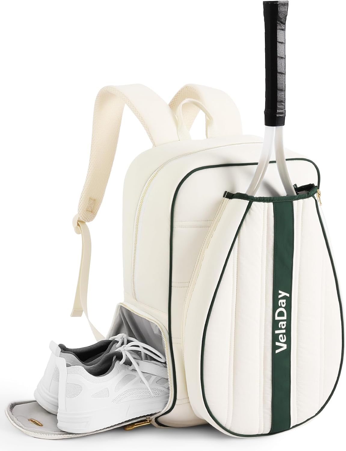 Quilted Tennis Bag for Women Men- Large Tennis Backpack Holds 2 Rackets with Ventilated Shoe Compartment & Wet Pocket