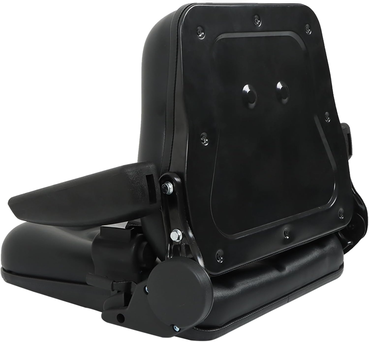 munirater Universal Fold Down Forklift Seat with Seatbelt Armrest and Slide Replacement for Excavator Skid Loader Backhoe Dozer Telehandler