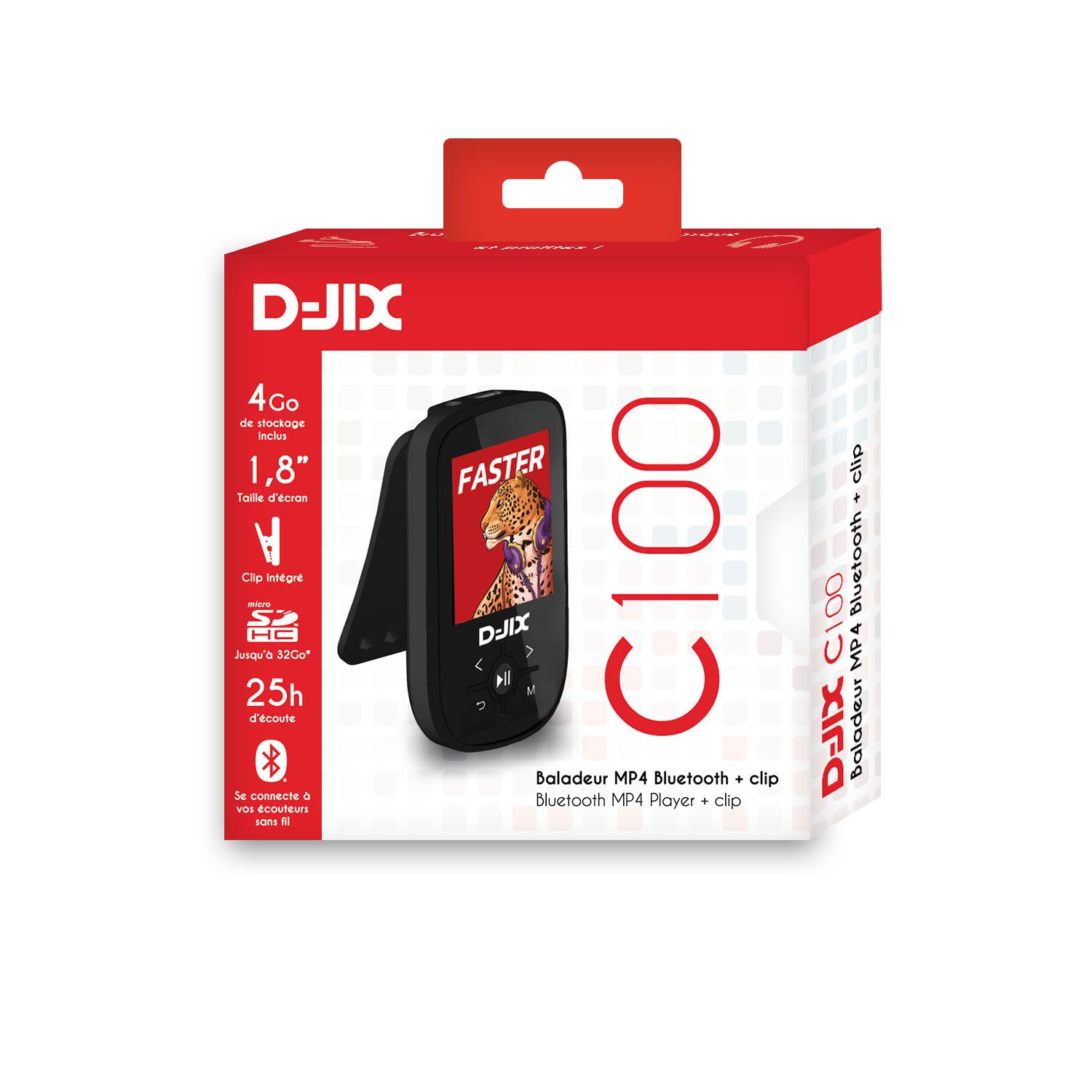Lecteur MP4 - C100-4Go de Stockage - Carte SD Jusqu’à 32g de Stockage - Bluethooth - Dictaphone Micro intégré - Lecteur eBook (TXT) - Ecran 1,8'' TFT