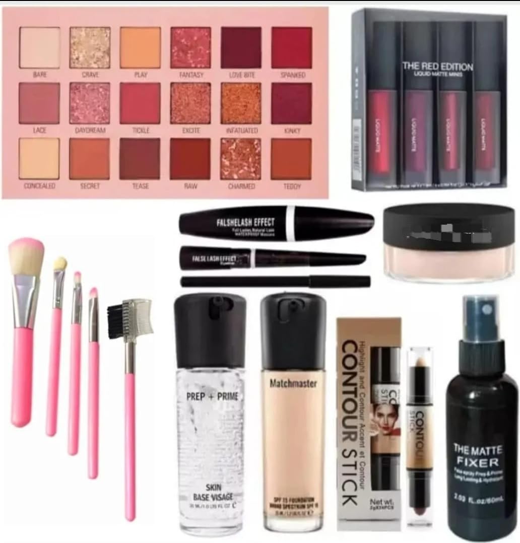 All-in-One Makeup Kit Combo Set for Women – Eyeshadow Palette, Liquid Matte Lipstick Set, Foundation, Primer, Face Powder, Contour Stick, Makeup Brushes, Mascara & Setting Spray | Full Professional Makeup Kit-image-36