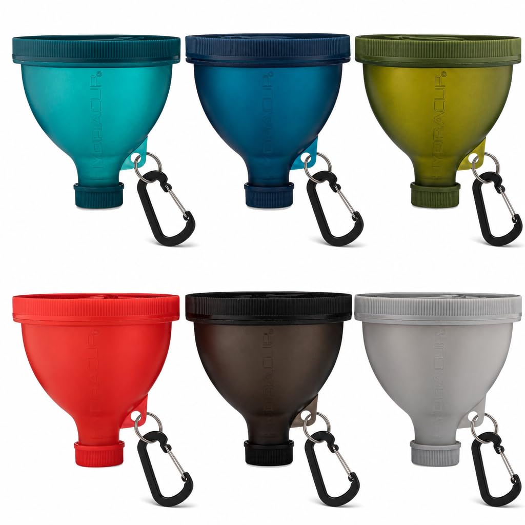 ProStand [6 paquetes] - Embudos para llenar botellas de agua con recipiente de proteína en polvo, juego On The Go Set, llavero para taza de coctelera, suplementos para llevar