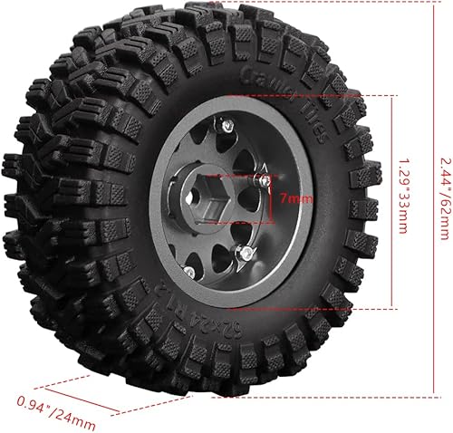 Miniatura 9 de GLOBACT Neumáticos de aluminio de 1.2 pulgadas, neumáticos de goma suave y pegajosa de 2.441 x 0.945 in para 118 TRX4M 124 Axial SCX24 RC Crawler