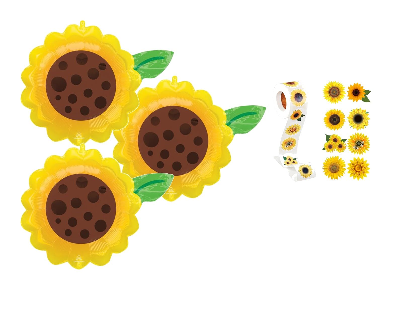 Set Of 3 Sunflower 18'' Balloons With 10 Sunflower Stickers Included Mylar Balloons Birthday Party Decorations