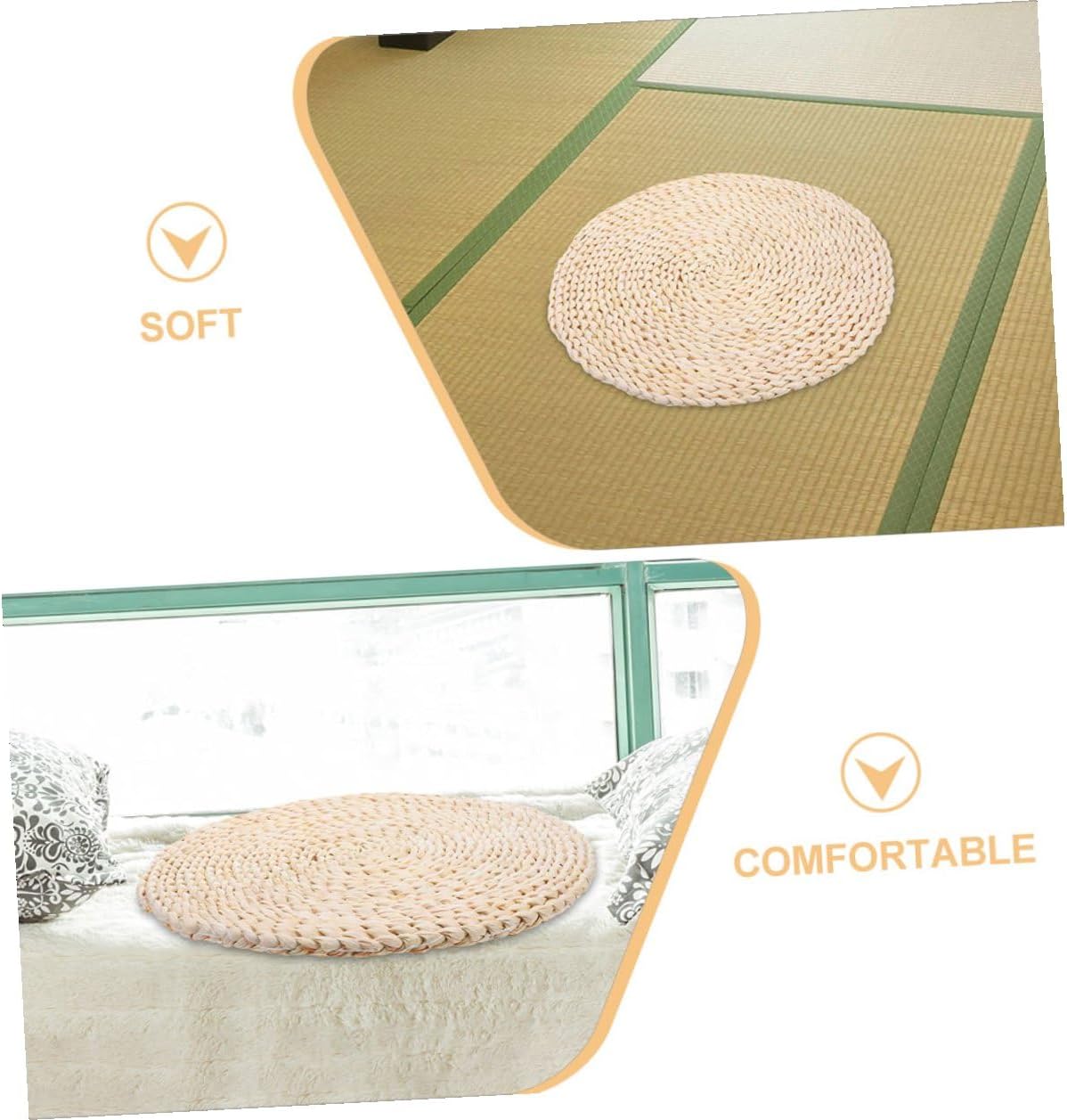 Woven Straw Yoga Cushion 35x35cm Round Tatami Floor Pillow Natural Rattan Seat Pad for Meditation Outdoor Garden Seating