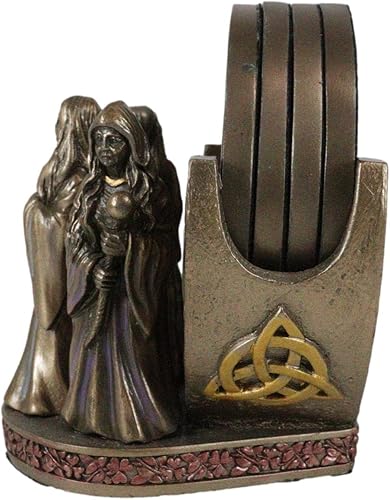 Vista 6 de Ebros Gift Occultic Wicca Triple Moon Goddess Mother Maiden Crone Base Soporte con Resina Esculpida Árbol de la Vida 4 posavasos con reverso