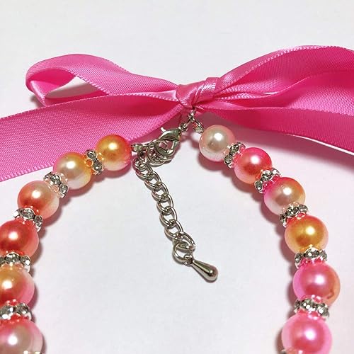 Miniatura 5 de PETFAVORITES Collar de perlas de perro degradado para perros pequeños, collar de boda con diamantes de imitación y dije de corazón, taza de té para