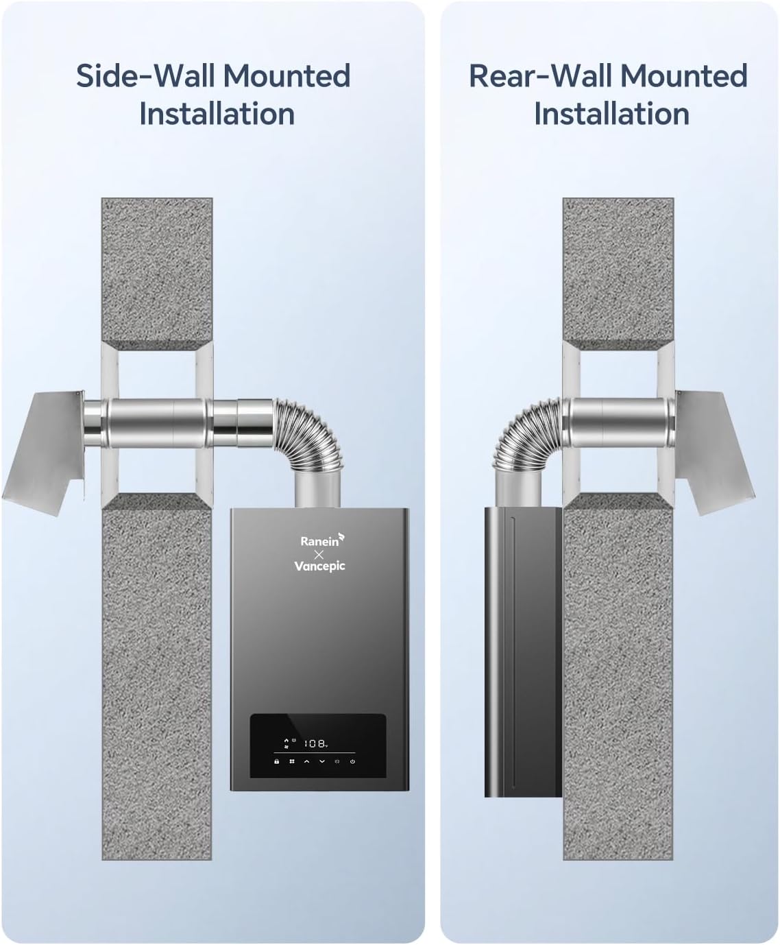 VancEpic 3" x 11.8" Stainless Steel Direct Vent Straight Pipe, 2Pcs for Gas Tankless Water Heaters, Round Tube Air Ventilation and Vent Pipe Ductwork