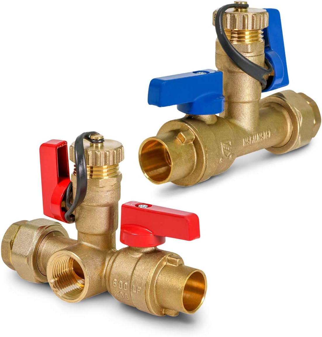 Midline Valve GUHW-JTP56-T-MG Tankless Water Heater Kit- Set of 2 Heavy Duty Hot and Cold Isolation Valves with Cleanouts, Forged Brass, 3/4 in. SWT