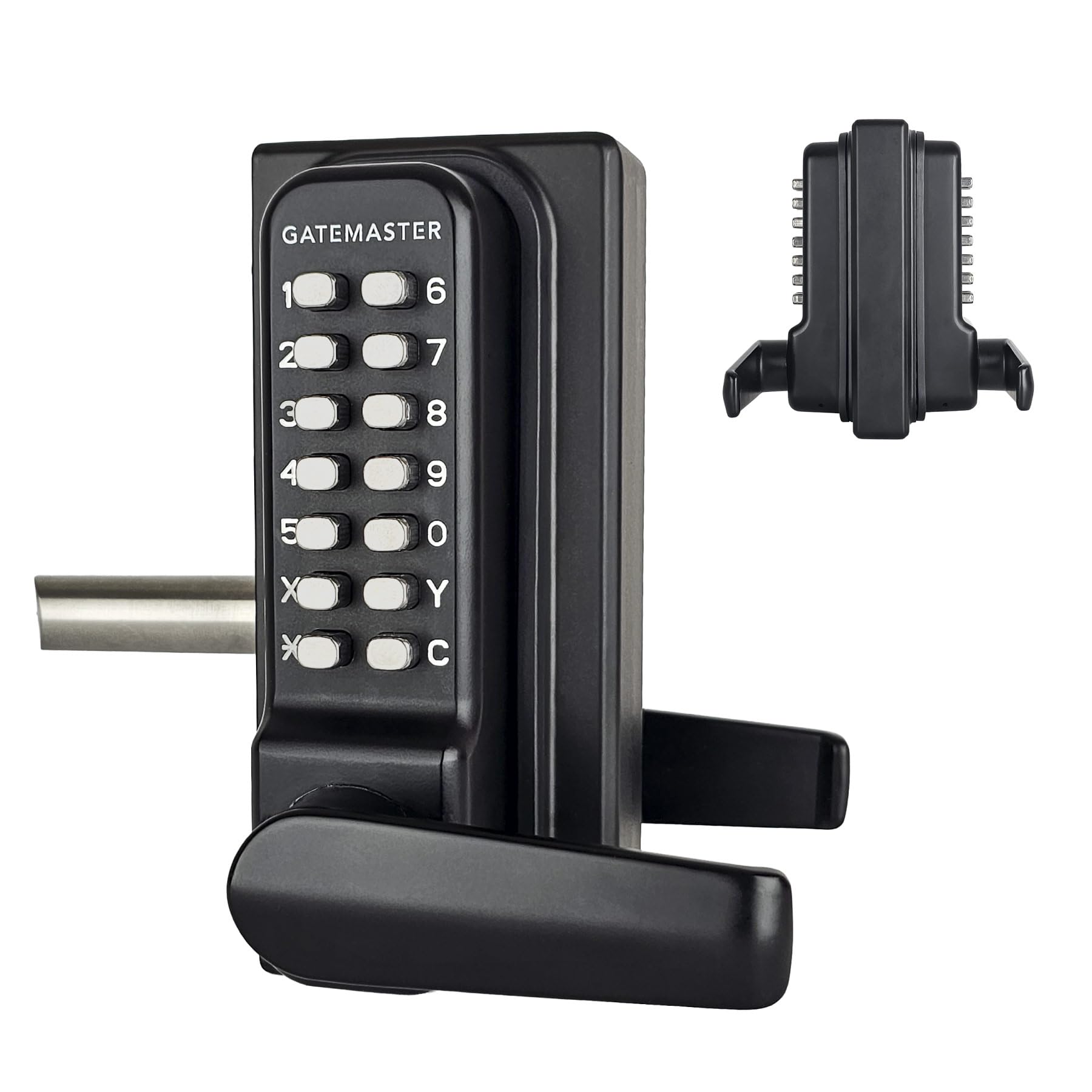 Gatemaster Superlock Digital Gate Lock Double-Sided Keypad with Lever Handles, RapidReset Code Change, Bolt-On (40–60mm Frame, Right Hand), Black Powder Coated