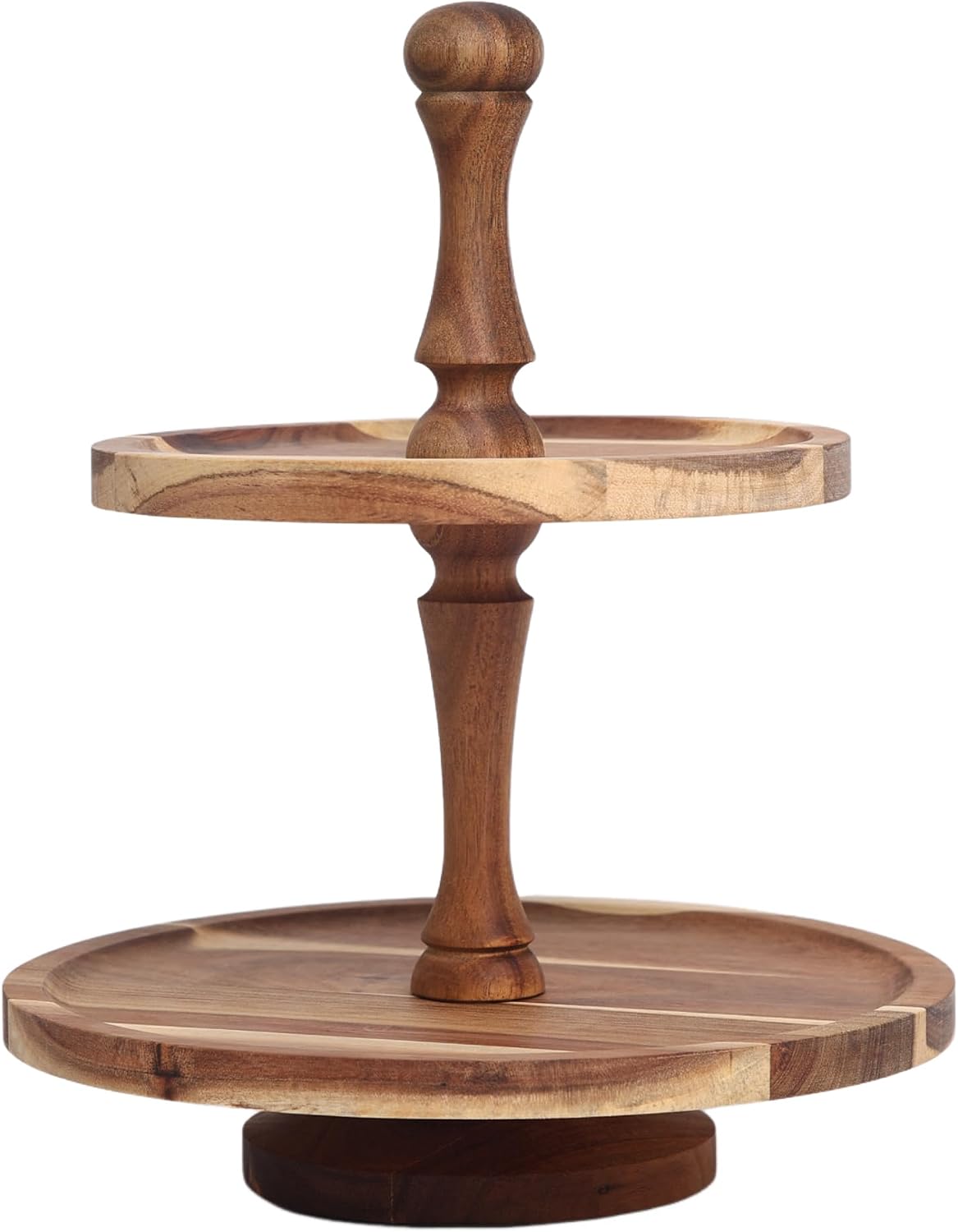 Acacia Wood 2 Tiered Serving Tray, Rectangular Farmhouse Tiered Stand Cake Holder, Space-Saving Rectangle Cupcake Display for Coffee Bar, Seasonal Festive Decor Items